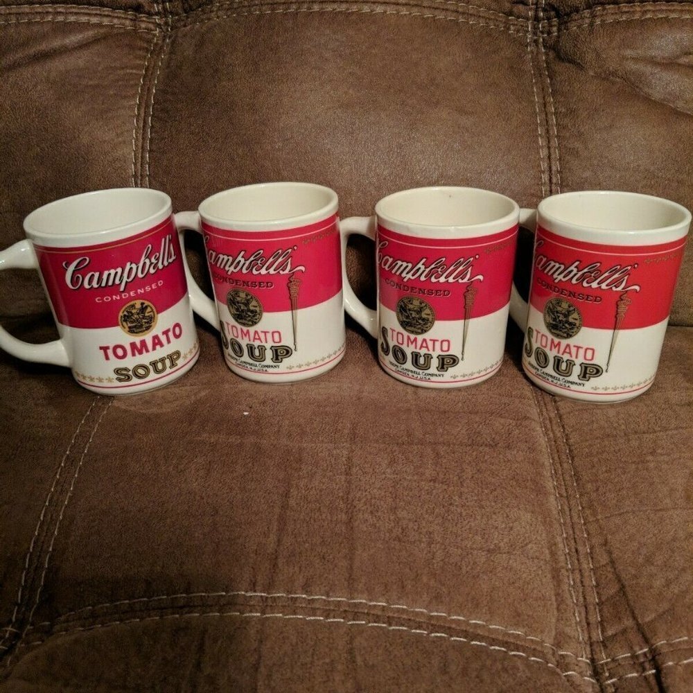 4 Campbells Soup Mugs Condensed Vintage Off-white